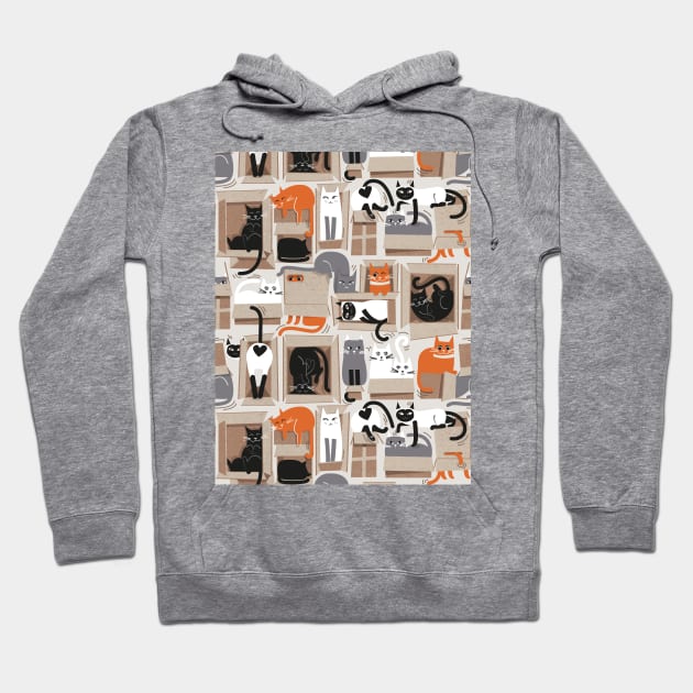 Purfect feline architecture // pattern // beige background cute cats in cardboard boxes Hoodie by SelmaCardoso